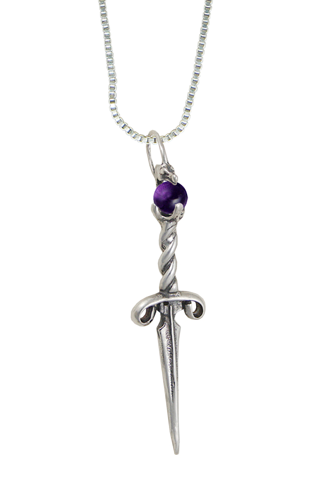 Sterling Silver My Dragon Knife Dagger Pendant With Amethyst